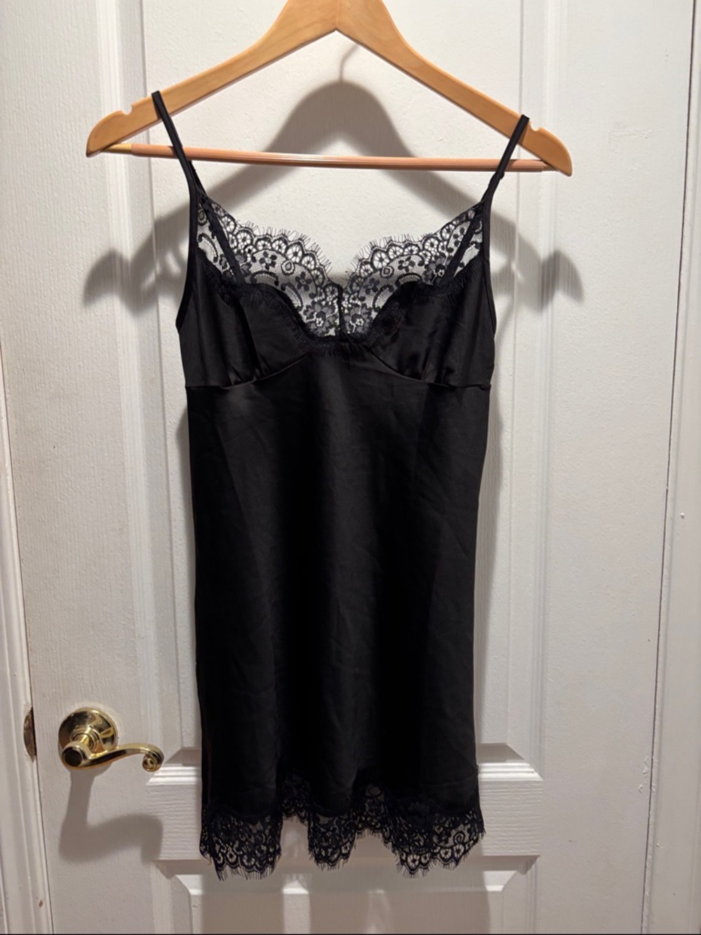 Forever 21 Y2K Lace Trim Long Black Slip Dress Babydoll Dark Fairy Goth